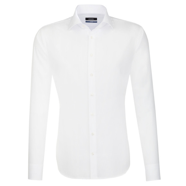 Chemise Seidensticker SHAPED UNI POPELINE blanc avec col Business Kent en coupe moderne