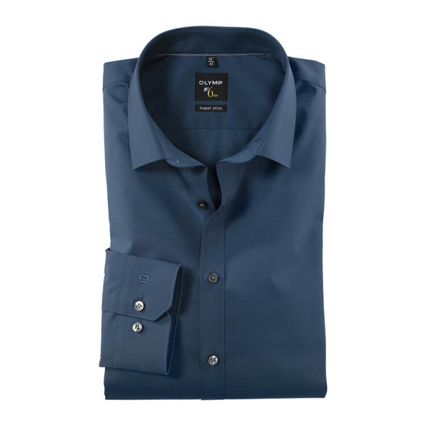 Camicia OLYMP No. Six super slim UNI POPELINE blu con Urban Kent collar in taglio super stretta