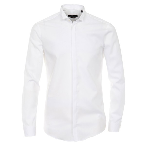 Chemise Venti &quot;Popeline&quot; blance, col cassé, patte cachée, coupe moderne