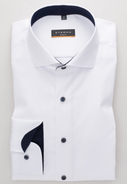 Camicia Eterna SLIM FIT TWILL bianco con Spaccato collar in taglio stretto