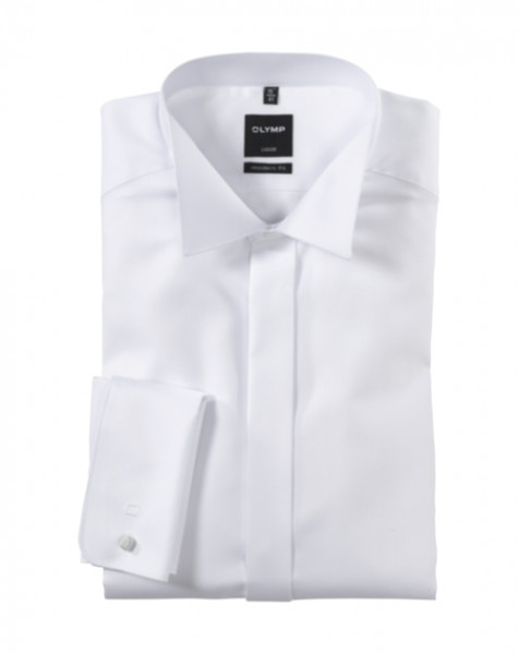 Camicia OLYMP Luxor soirée modern fit FAUX UNI bianco con Ala collar in taglio moderno