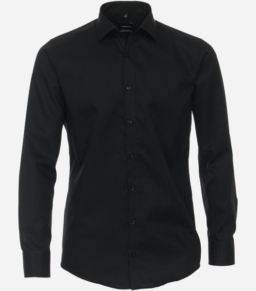 Camicia Venti MODERN FIT TWILL nero con Kent collar in taglio moderno