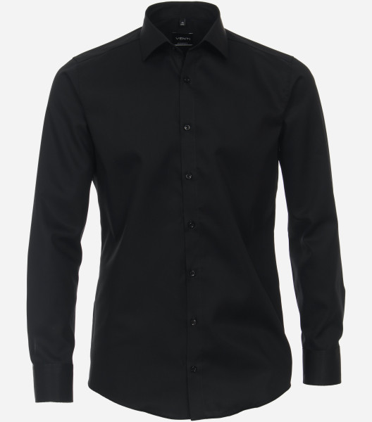 Chemise Venti MODERN FIT TWILL noir avec col Kent en coupe moderne