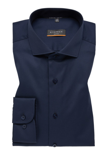 Camicia Eterna SLIM FIT TWILL blu scuro con Spaccato collar in taglio stretto