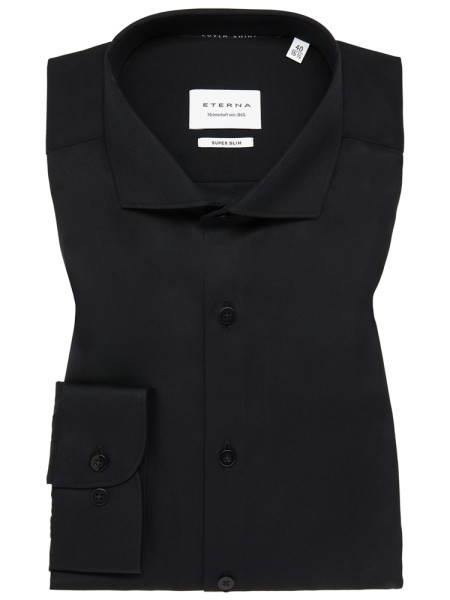 Camicia Eterna SUPER SLIM TWILL nero con Cutaway collar in taglio super stretta