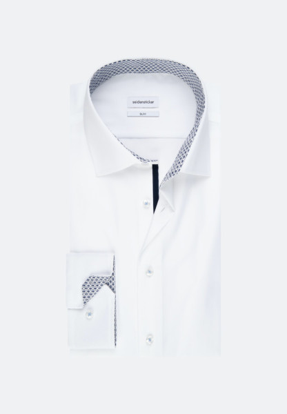 Chemise Seidensticker SLIM FIT UNI POPELINE blanc avec col Business Kent en coupe étroite