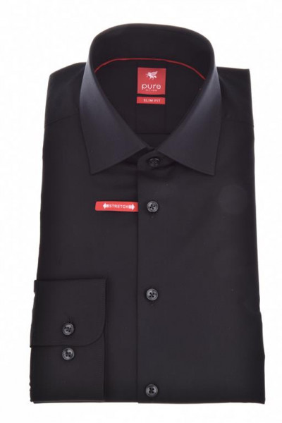 Chemise Pure "Slim Fit Stretch" noire, col kent, coupe moderne
