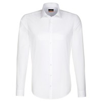 Chemise Seidensticker SLIM FIT UNI POPELINE blanc avec col Business Kent en coupe étroite