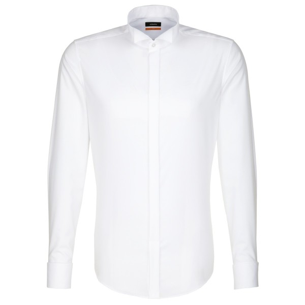 Camicia Seidensticker SLIM FIT UNI POPELINE bianco con Carmen Party collar in taglio stretto