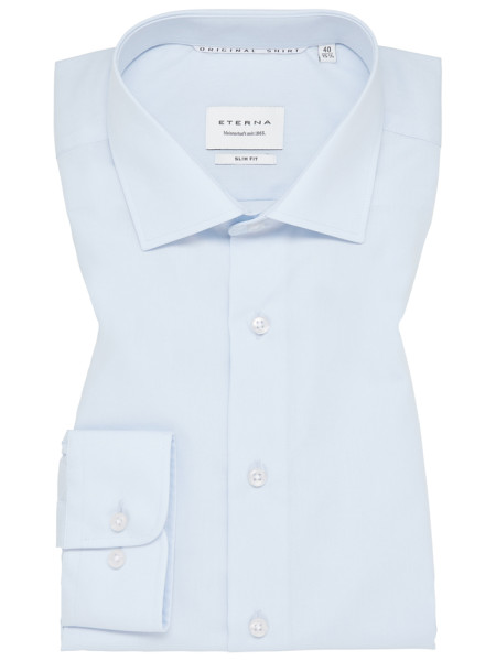 Chemise Eterna SLIM FIT UNI POPELINE bleu clair avec col Kent en coupe étroite