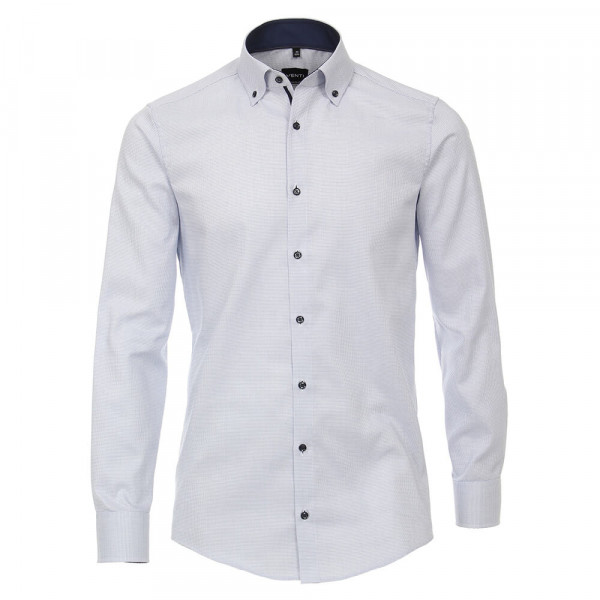 Venti Hemd MODERN FIT STRUKTUR mittelblau mit Button Down Kragen in moderner Schnittform