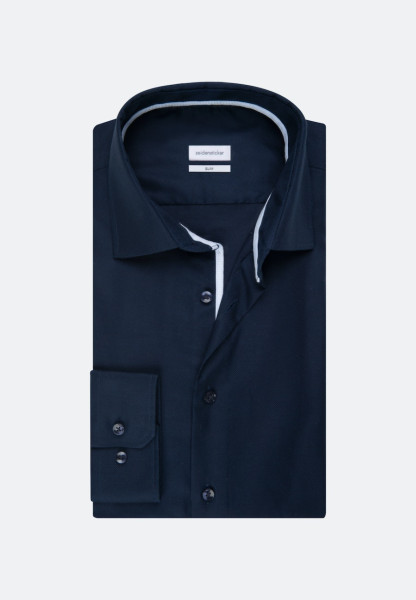 Camicia Seidensticker SLIM FIT STRUTTURA blu scuro con Business Kent collar in taglio stretto