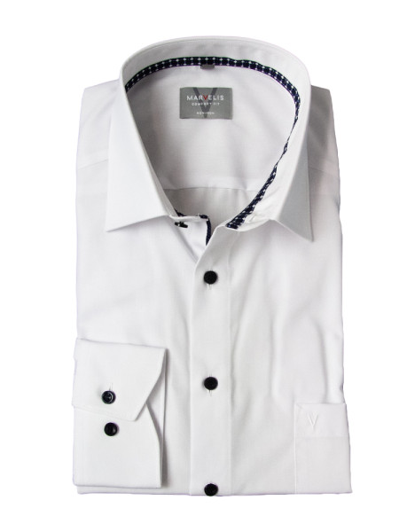 Camicia Marvelis COMFORT FIT UNI POPELINE bianco con Nuovo Kent collar in taglio classico