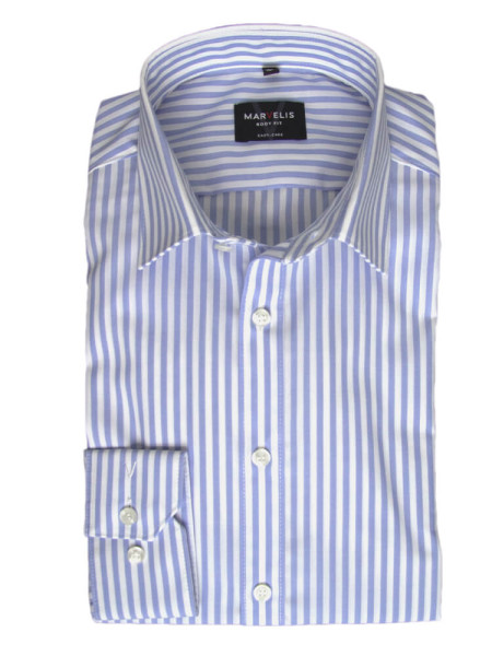 Camicia Marvelis BODY FIT UNI POPELINE azzurro con New York Kent collar in taglio stretto