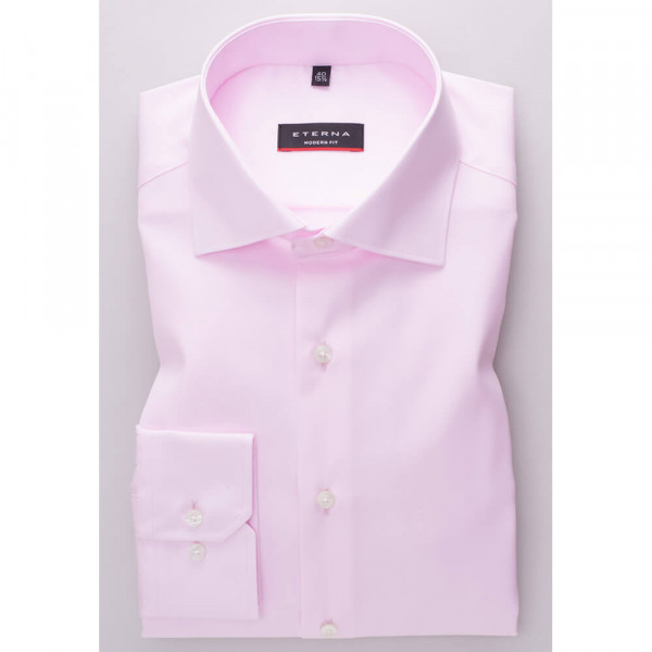 Chemise Eterna MODERN FIT TWILL rose avec col Classic Kent en coupe moderne