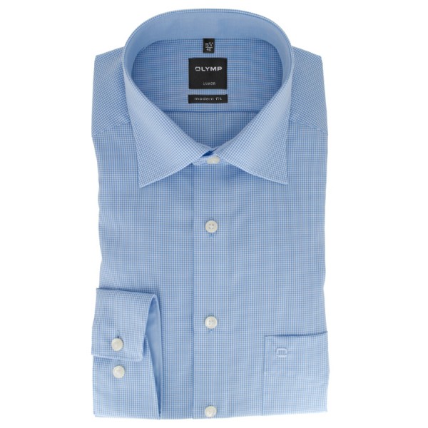 Camicia OLYMP Luxor modern fit OFFICE azzurro con Nuovo Kent collar in taglio moderno