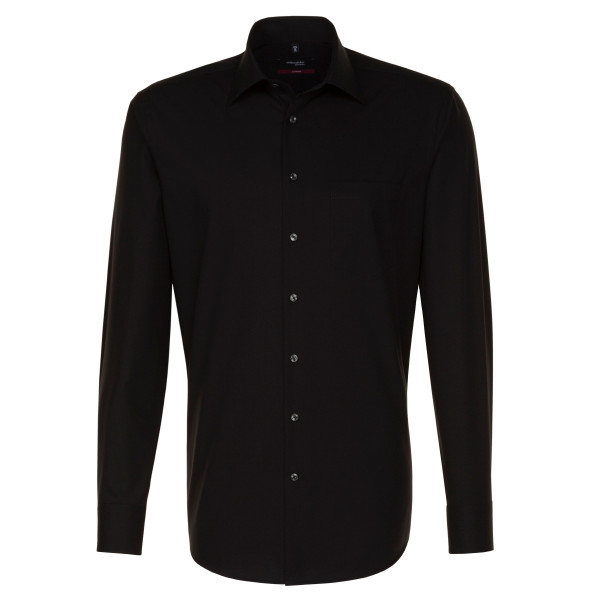 Chemise Seidensticker REGULAR UNI POPELINE noir avec col Business Kent en coupe moderne