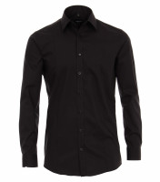 Chemise Venti BODY FIT UNI POPELINE noir avec col Kent en coupe étroite