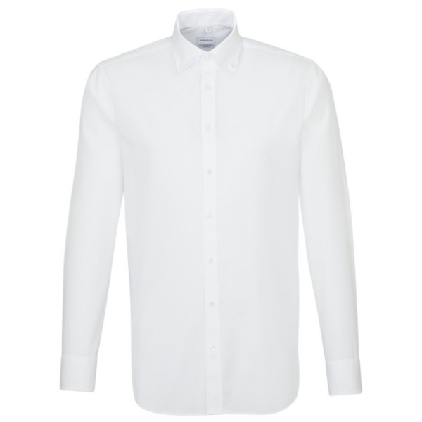 Chemise Seidensticker SHAPED UNI POPELINE blanc avec col Button Down en coupe moderne