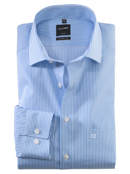 Camicia OLYMP MODERN FIT TWILL STRISCE azzurro con Global Kent collar in taglio moderno