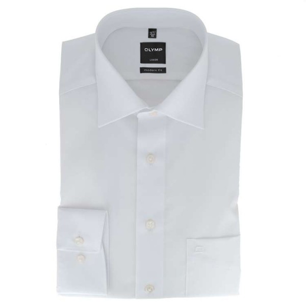 Chemise OLYMP Luxor modern fit UNI POPELINE blanc avec col Nouveau Kent en coupe moderne