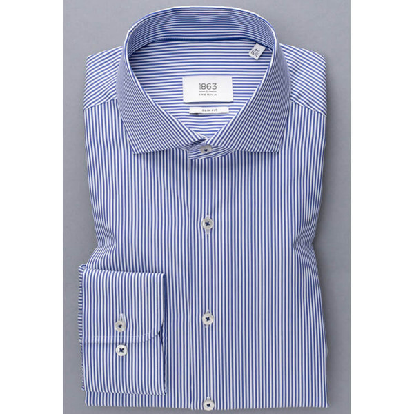 Camicia Eterna SLIM FIT TWILL STRISCE blu scuro con Spaccato collar in taglio stretto