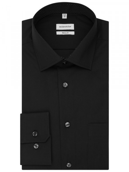 SEIDENSTICKER Regular Fit Hemd Schwarz Business Kent Popeline - Ansicht 4