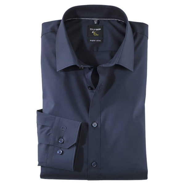 Chemise OLYMP No. Six super slim UNI POPELINE bleu foncé avec col Urban Kent en coupe super étroite