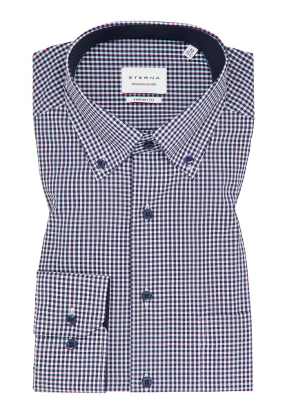 Camicia Eterna MODERN FIT VICHY POPELINE blu scuro con Button Down collar in taglio moderno