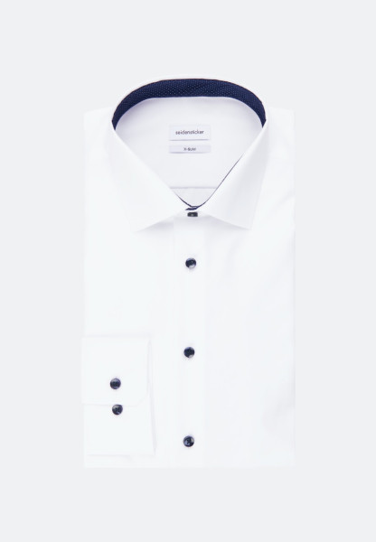 Chemise Seidensticker EXTRA SLIM UNI POPELINE blanc avec col Business Kent en coupe super étroite