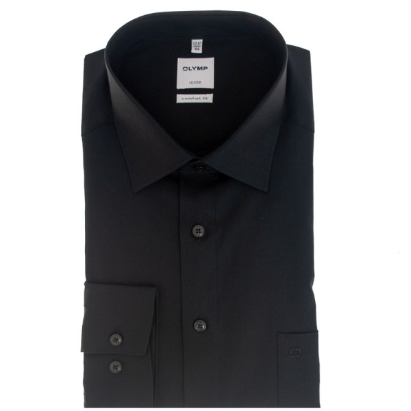 Camicia OLYMP Luxor comfort fit UNI POPELINE nero con Nuovo Kent collar in taglio classico