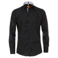 Redmond MODERN FIT Hemd UNI STRETCH schwarz mit Button Down Kragen in moderner Schnittform