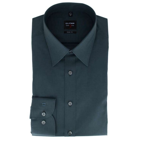 Camicia OLYMP Level Five body fit CHAMBRAY antracite con New York Kent collar in taglio stretto