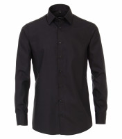 Chemise Venti MODERN FIT UNI POPELINE noir avec col Kent en coupe moderne