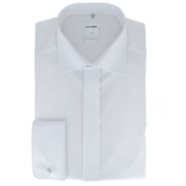 Camicia OLYMP Luxor soirée comfort fit UNI POPELINE bianco con Nuovo Kent collar in taglio classico