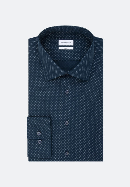 Camicia Seidensticker SLIM FIT UNI POPELINE blu scuro con Business Kent collar in taglio stretto