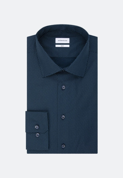 Chemise Seidensticker SLIM FIT UNI POPELINE bleu foncé avec col Business Kent en coupe étroite