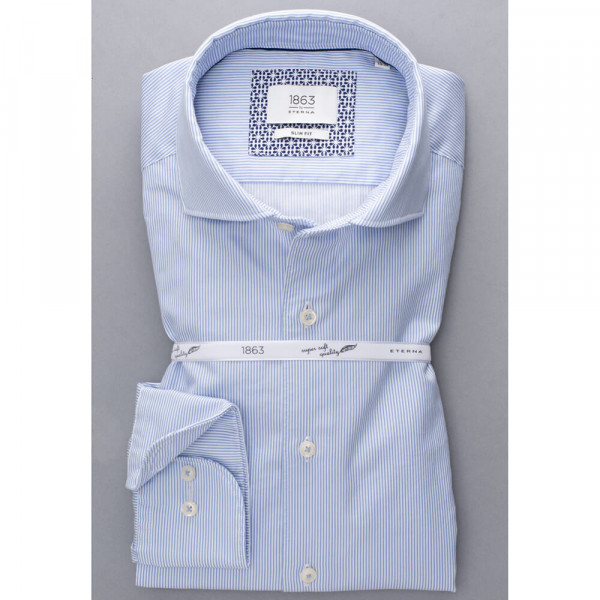 Chemise Eterna SLIM FIT UNI STRETCH bleu clair avec col Italien en coupe étroite