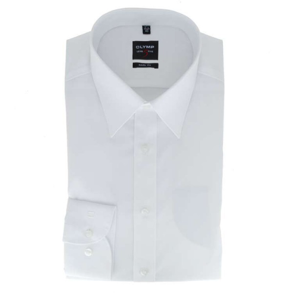 Camicia OLYMP Level Five body fit UNI POPELINE bianco con New York Kent collar in taglio stretto