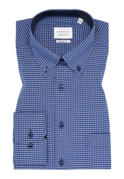 Eterna Hemd MODERN FIT VICHY POPELINE dunkelblau mit Button Down Kragen in moderner Schnittform