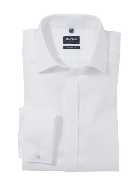 Camicia Olymp MODERN FIT UNI POPELINE bianco con Nuovo Kent collar in taglio moderno