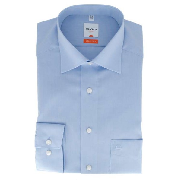 Chemise OLYMP Luxor modern fit CHAMBRAY bleu clair avec col Nouveau Kent en coupe moderne