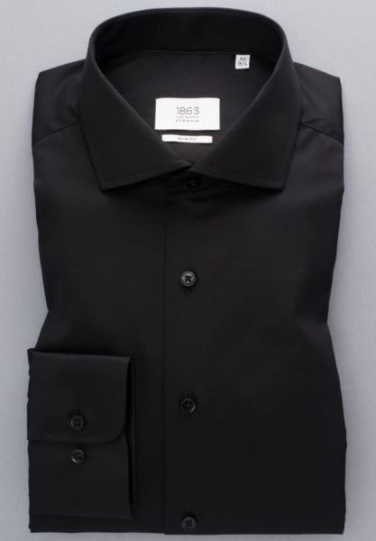 Camicia Eterna SLIM FIT TWILL nero con Spaccato collar in taglio stretto