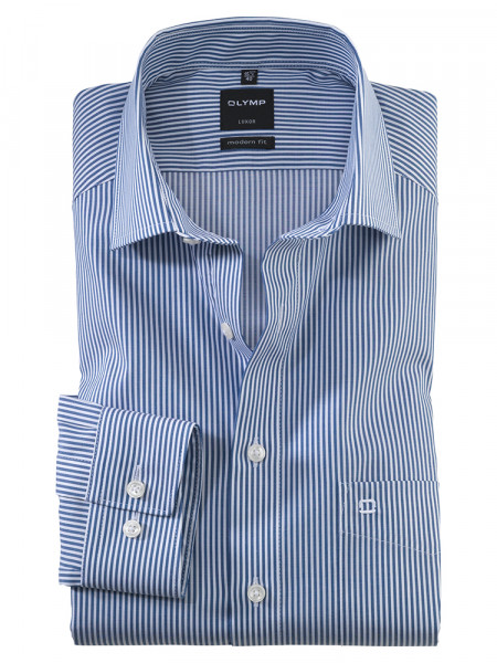 Camicia OLYMP MODERN FIT TWILL STRISCE blu scuro con Global Kent collar in taglio moderno