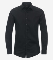 Chemise Redmond SLIM FIT UNI POPELINE noir avec col Kent en coupe étroite