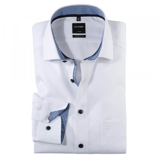 Chemise OLYMP Luxor modern fit UNI POPELINE blanc avec col Global Kent en coupe moderne