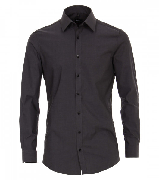 Camicia Venti BODY FIT UNI POPELINE antracite con Kent collar in taglio stretto