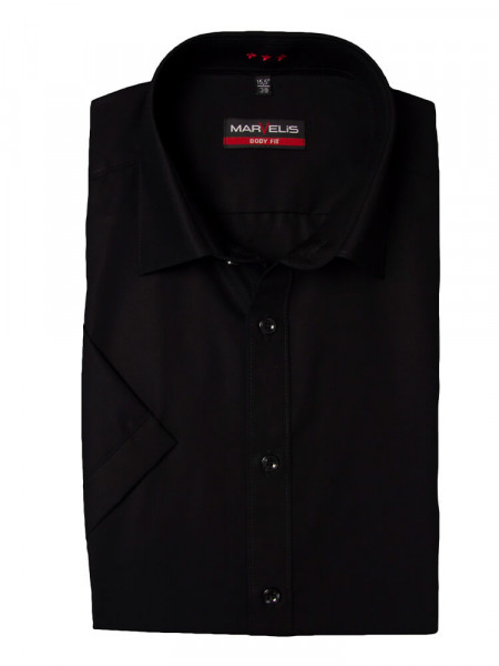 Camicia Marvelis BODY FIT UNI POPELINE nero con New York Kent collar in taglio stretto