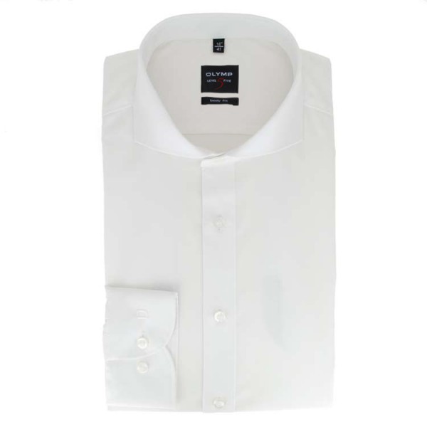 Camicia OLYMP Level Five body fit TWILL bianco con Spaccato collar in taglio stretto