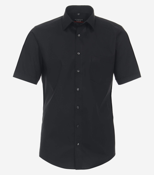 Chemise Redmond MODERN FIT UNI POPELINE noir avec col Kent en coupe moderne